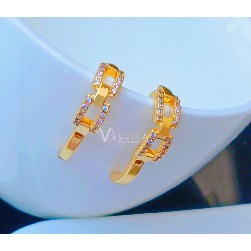 [VJ]Earring "Sparkling Zircon" Clip 999.9 Bangkok Gold Plated 10mm Classic Earrings *Persist916