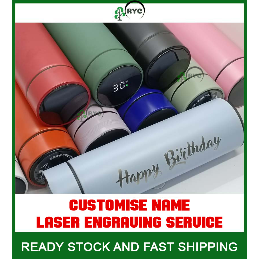 Thermos flask tumbler custom name laser engrave name Botol air nama stainless steel Smart Temperature LED Display flask