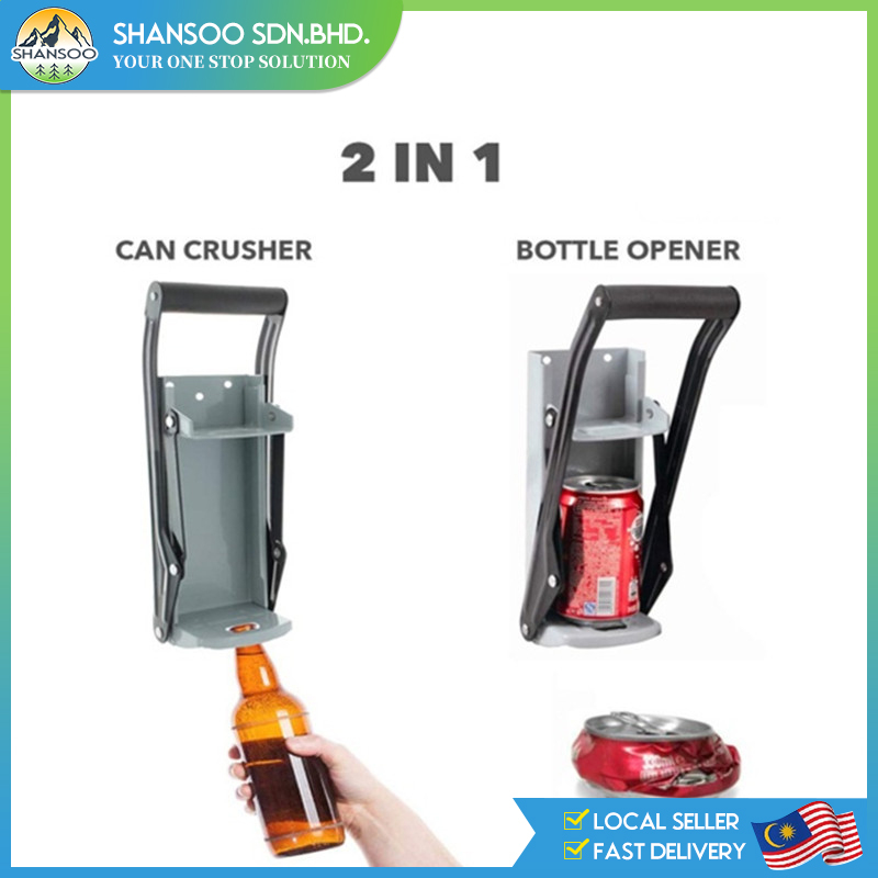 🇲🇾16oz Heavy Duty Can Opener Wall Type Can Crusher With Bottle Opener Beverage Bottle Recycling 開瓶器 W.H.O. Recommend