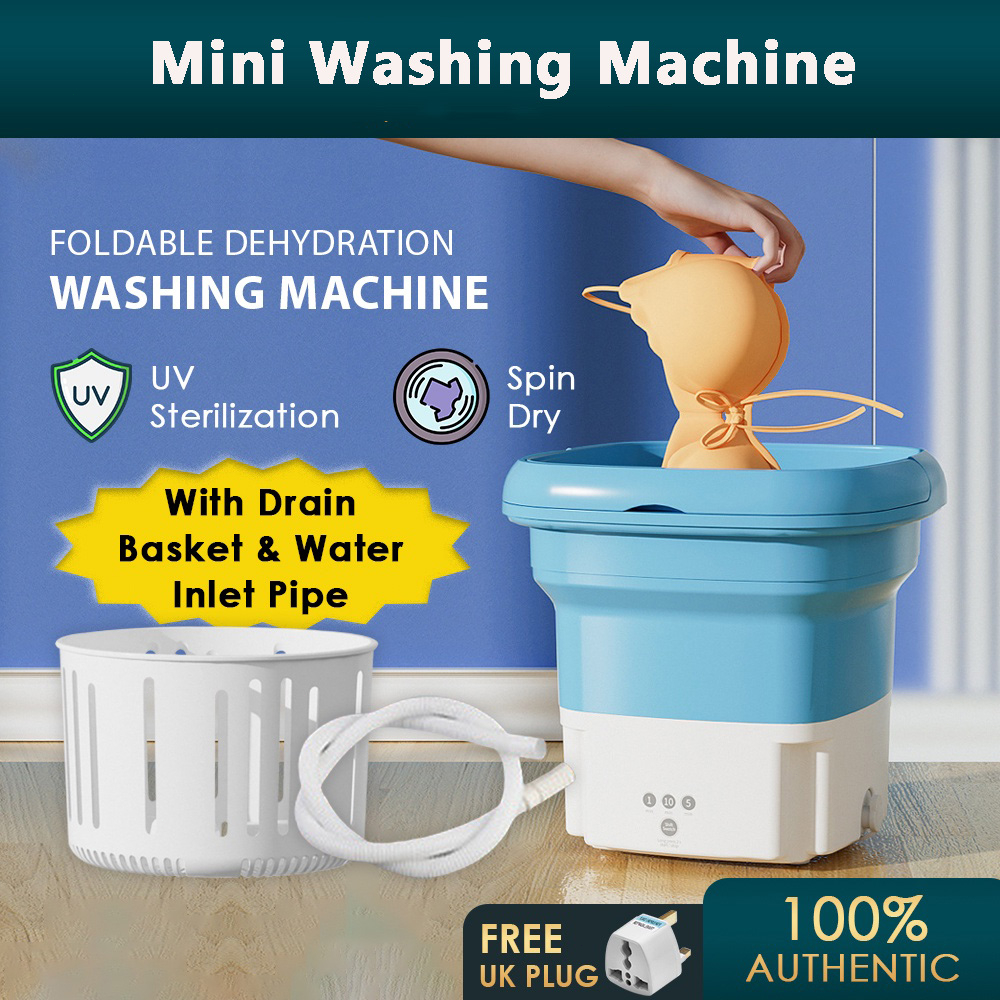 Mini washing machine mesin basuh Portable Folding travel washing machine with drain basket Blue light sterilization