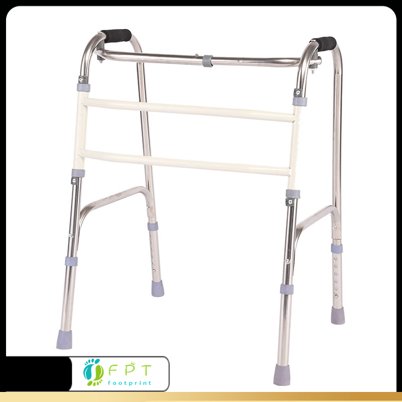 【Local shipment】Walking Frame Tongkat Bantu Jalan Light Weight Stainless Steel Foldable Cane Adjustable Height Reciprocal Crutch Stick with Wheel & Shower Seat Walking Frame