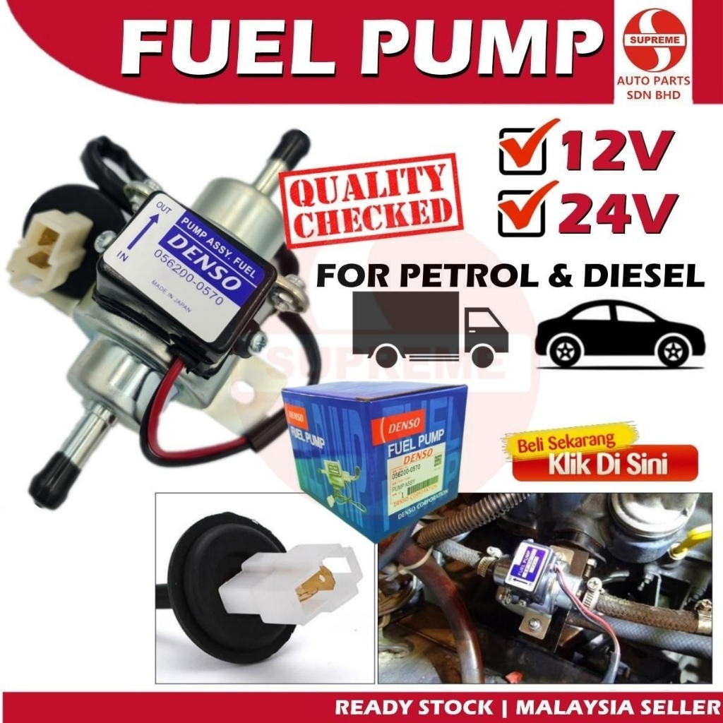 S2U Denso Electric Fuel Pump Oil Injection Car Gasoline Inline Petrol Diesel Tank 12V 24V Pam Minyak Tangki Kereta Lori