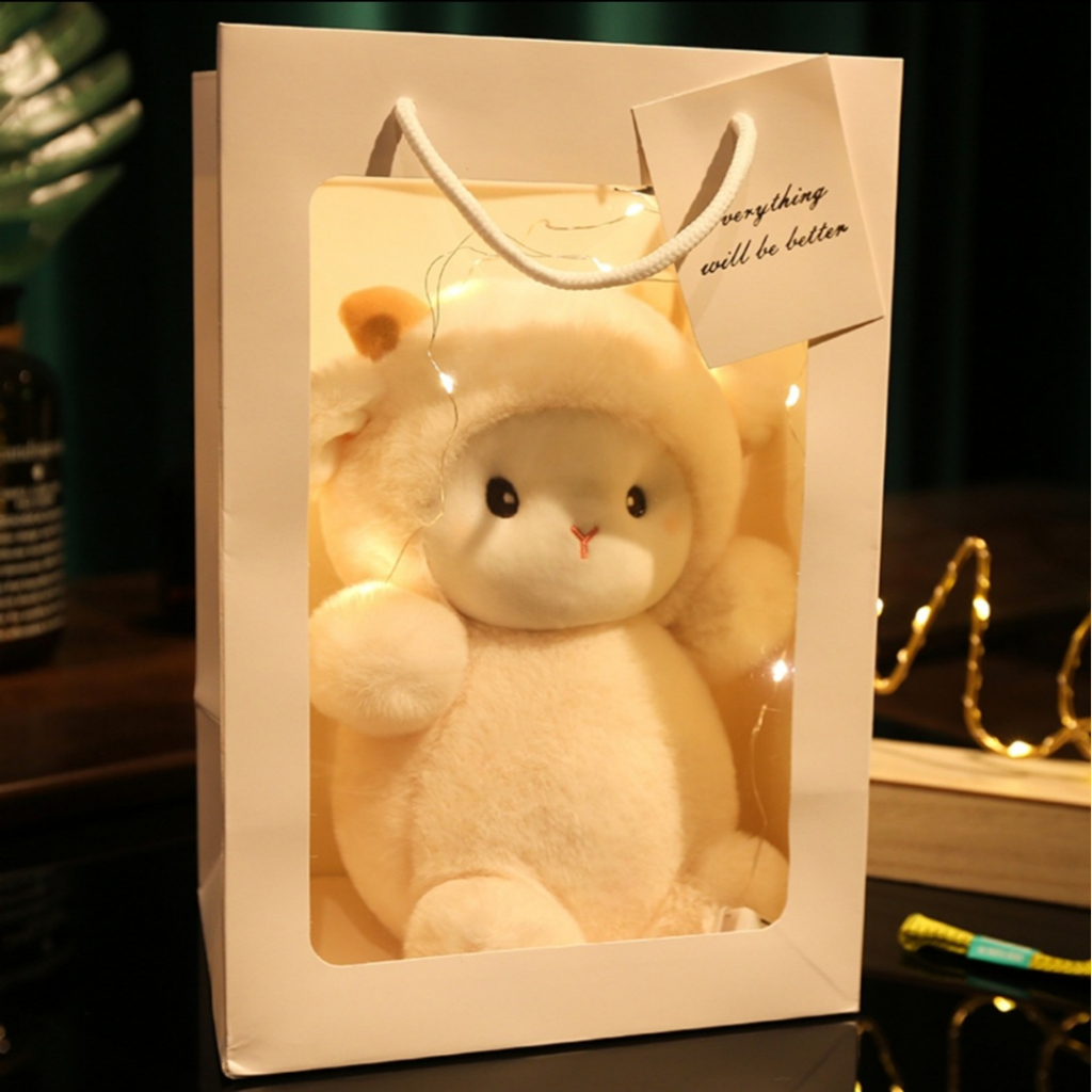 (LED+Gift Bag)New cute sheep plush toy animal soft toy bear plushie baby elephant doll baby kid birthday gift