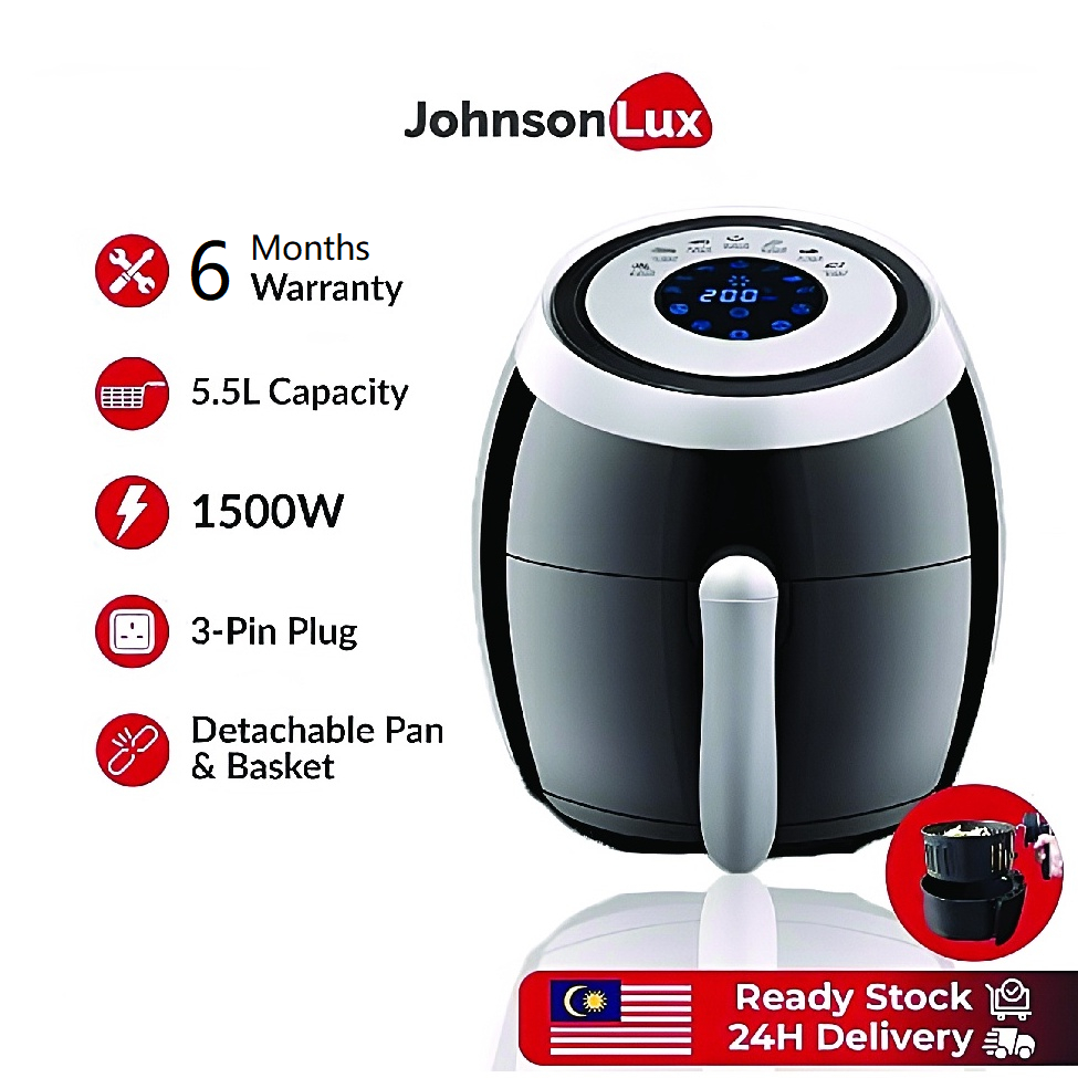 Johnsonlux 5.5L Air Fryer Electric Cooker Non-Stick Oil Free Kitchen Baking Oven Healthy Air Fryer 空气炸锅