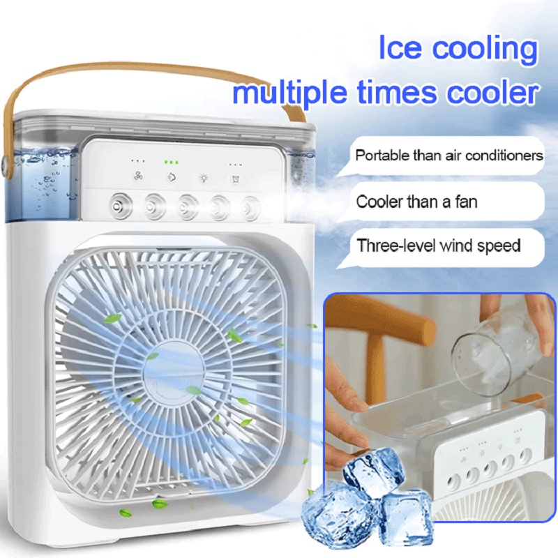 3 in 1 USB Mini Portable Fan Air Cooling fan Aircond Humidifier Purifier Mist Cooler with 7 LED Light Kipas USB