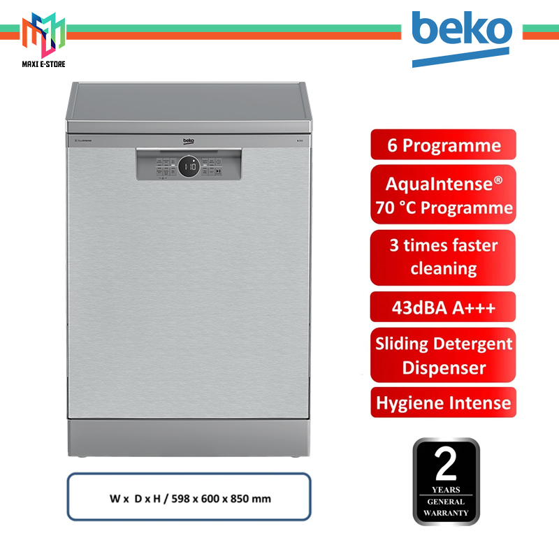 Beko BDFN26520QX 15 Place Setting 6 Program Hygiene Intense Aqualntense Freestanding Dishwasher Pearl Inox - BDFN26520QX