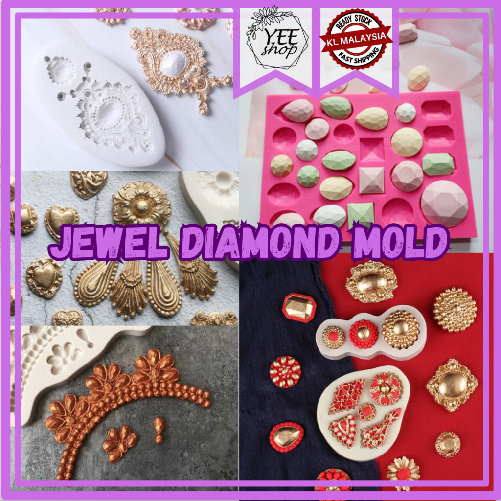 | Silicone Mold | Diamond Jewelry Pendant Brooch Gem Jewellery Saree Theme Fondant Chocolate Mould 珠宝型主题宝石钻石翻糖烘培硅胶模具