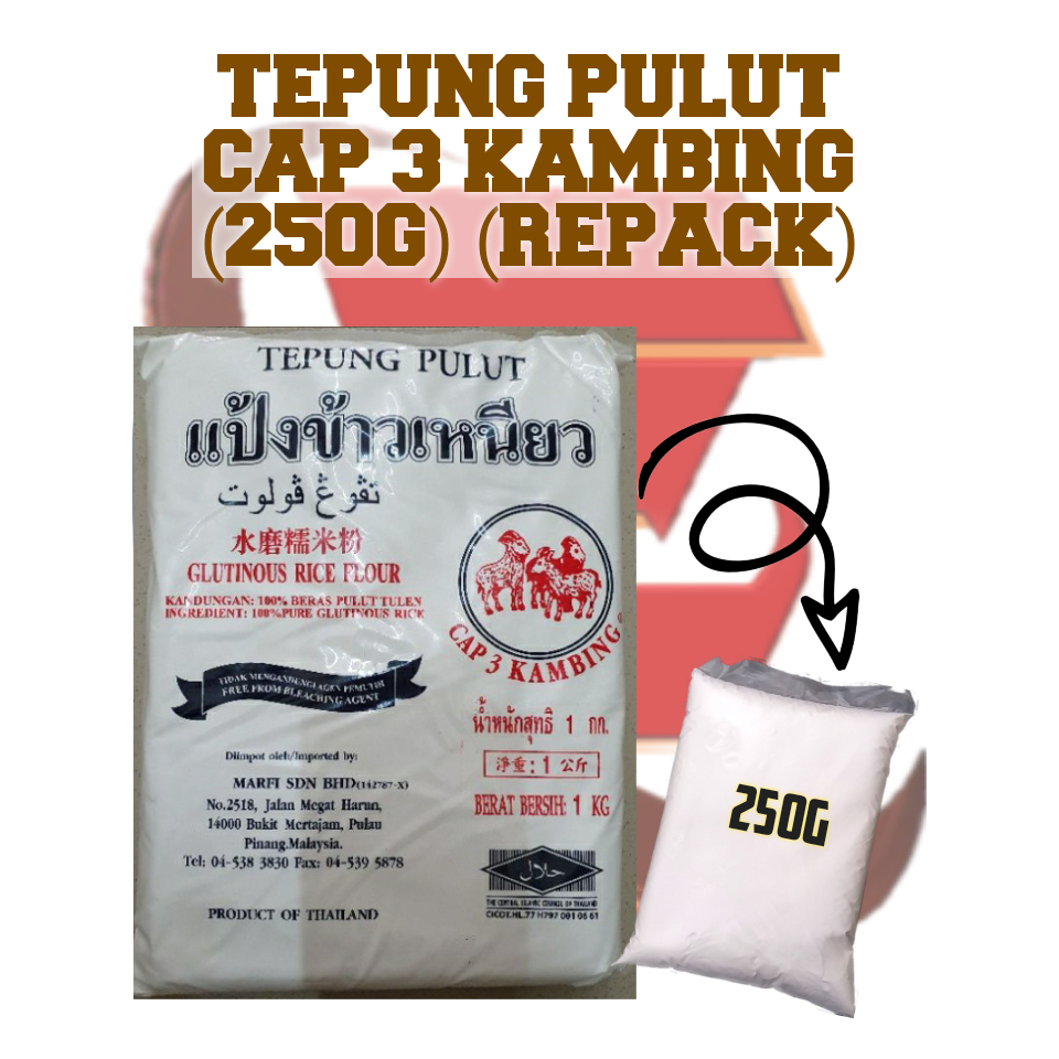 (REPACK) (250G) TEPUNG PULUT CAP 3 KAMBING | HALAL | REPACK 250G