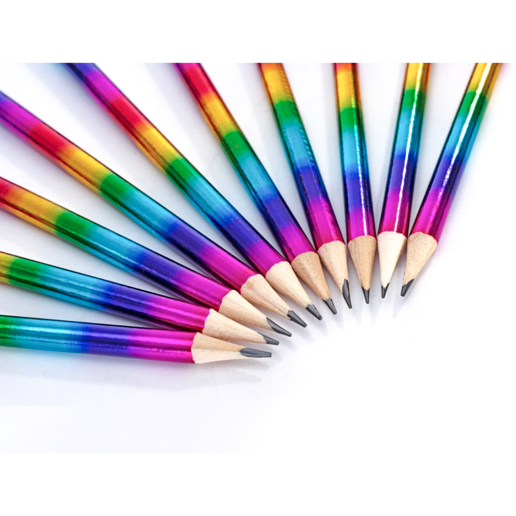 12pcs/set HB Pencil Rainbow Color Pencils Colorful Wood Pencil Round Pencils with Eraser Top