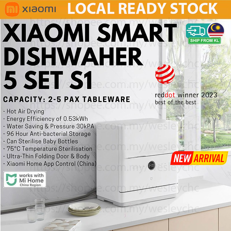 Xiaomi Mijia Dishwasher S1 (5 Set) 75° High Temperature Washing | PTC Hot Air Drying | Smart App Control | UV Kill Germ