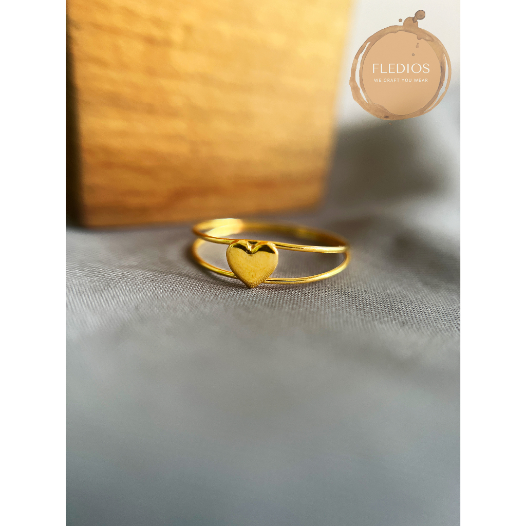 FLEDIOS Cincin Cinta  Emas 916 Bentuk Cinta Double Layer/ FLEDIOS 916 Gold Love Ring/Minimalist cincin tulen bajet 916