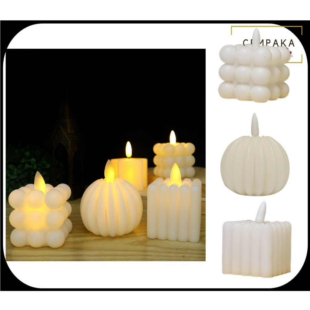 LED Candle Home Decoration ins nordic aesthetic Lilin Hiasan Rumah Rubic Square Candle