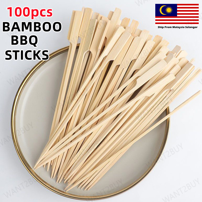 100pcs Teppo Gushi Bamboo Stick Skewer Oden Burger Satay BBQ Fruit Stick Lidi Sate Bambu Makanan Tongkat Buluh 关东煮烧烤竹签