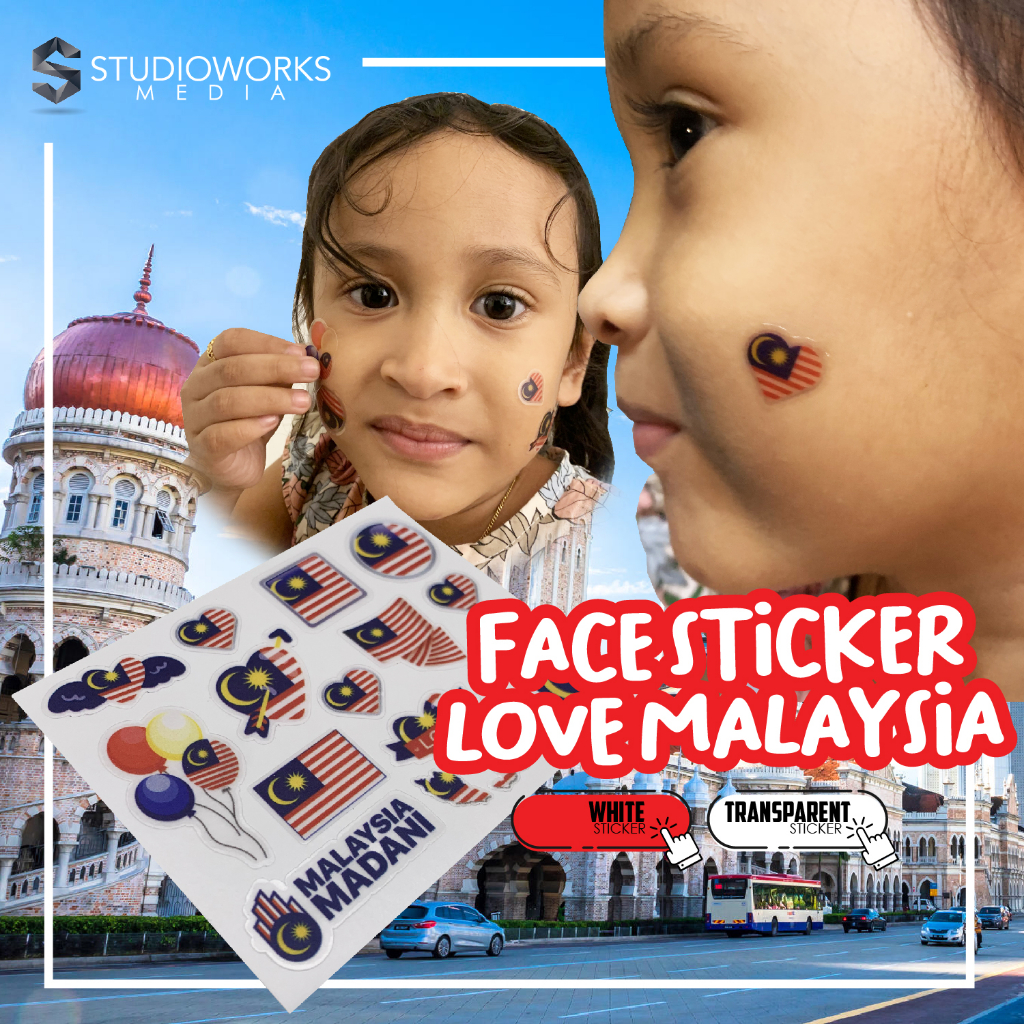 Face Sticker Tattoo Love Malaysia Flag Pelekat Muka Merdeka Celebration Set of 14PCS