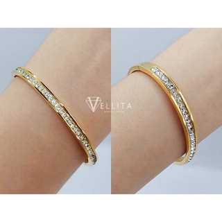 [VELLITA]316L Bangle "Cubic Zirconia Insets" Titanium Steel Clasped Bangles in Silver/Gold/Rose Gold Gelang