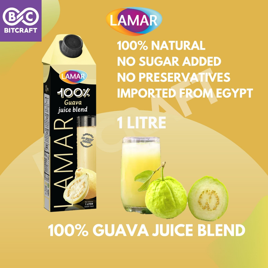 LAMAR 100% Guava Juice Blend 1L Imported From Egypt No Preservatives Jus Jambu Batu Fruit Juice