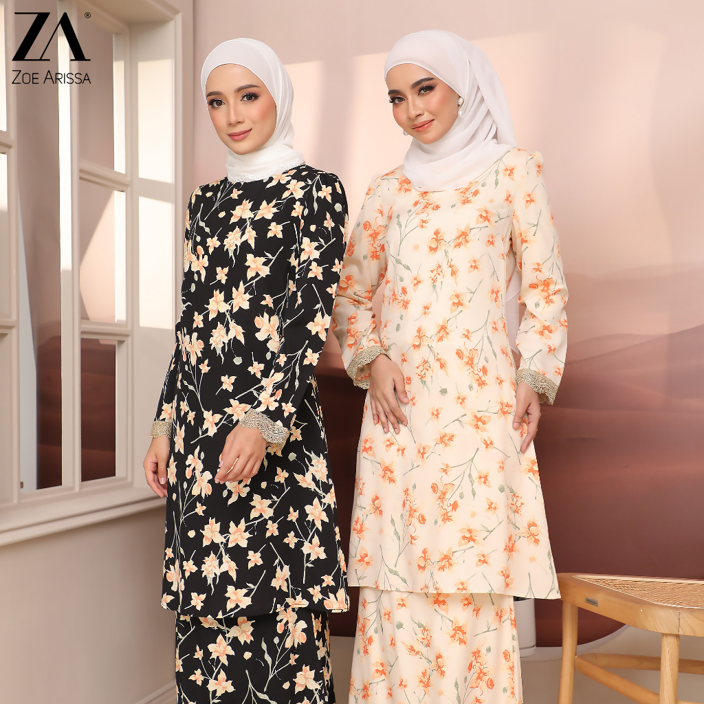 ZOE ARISSA BAJU KURUNG PAHANG MODEN LACE Kurung Floral Printed Design RAYA HAJI 2024 ZILLA Kurung Moden Plus Size Murah