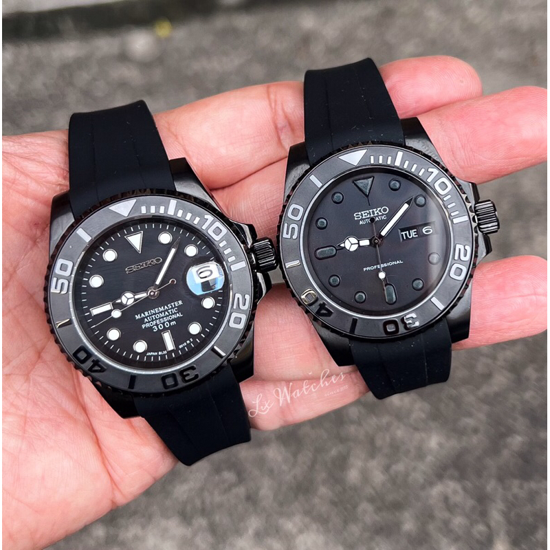 Seiko Mod Yacht Master full black Mechanical watch Seiko Modify Seiko custom  band & bezel | Shopee Malaysia