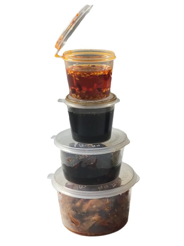 Sauce Cup with Hinged Lid Bekas Sos Plastic Disposable PP Container Round Multi-Size Food Grade Microwave Safe