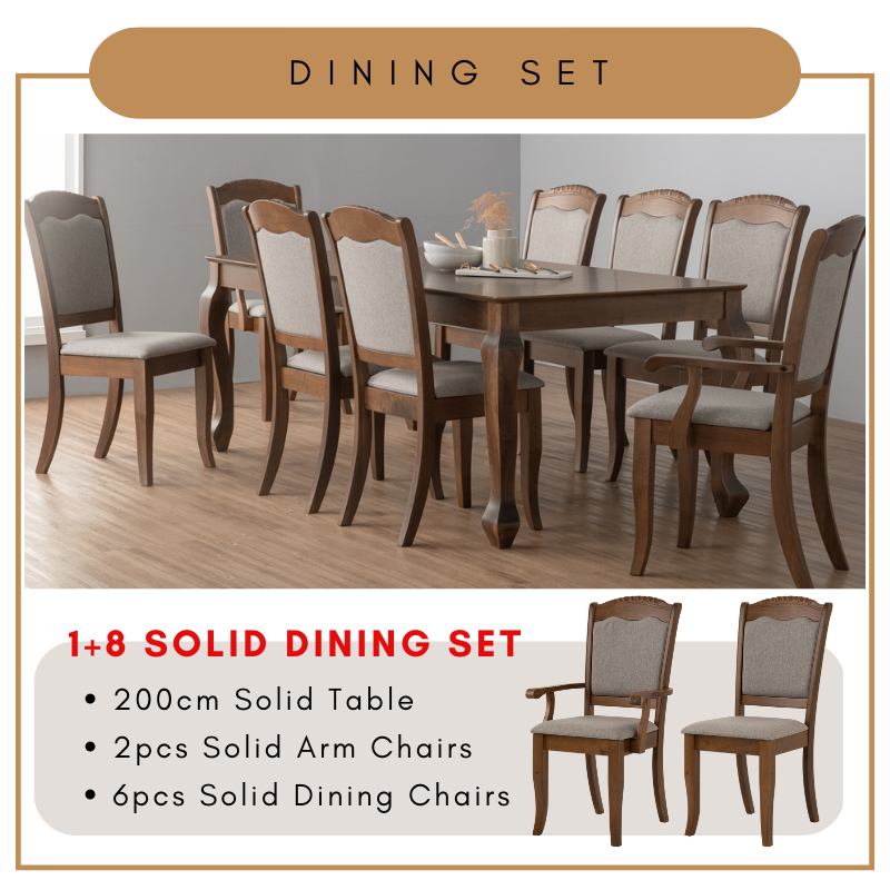 [CNY SALE] Alora Furniture - LOTUM 1+8 Solid Wood Dining Set / Meja Makan / Kerusi Makan / Dining Table  Dining Chair