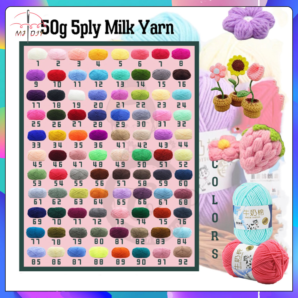 Ready Stock 1-53 MILK COTTON WOOL 50g Milk Yarn 5ply Knit Yarn Smooth Yarn Soft Yarn Crochet Yarn Benang Kait