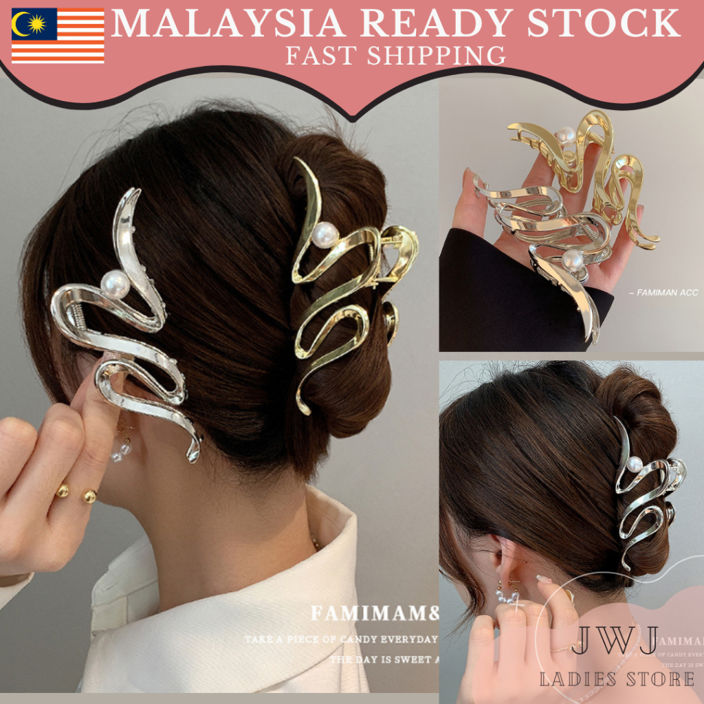 Aksesori Rambut Klip Rambut Korean Gold Silver Elegant Hair Claws Hair Crab Ins Girl 韩式金属抓夹高级鲨鱼夹大号发夹