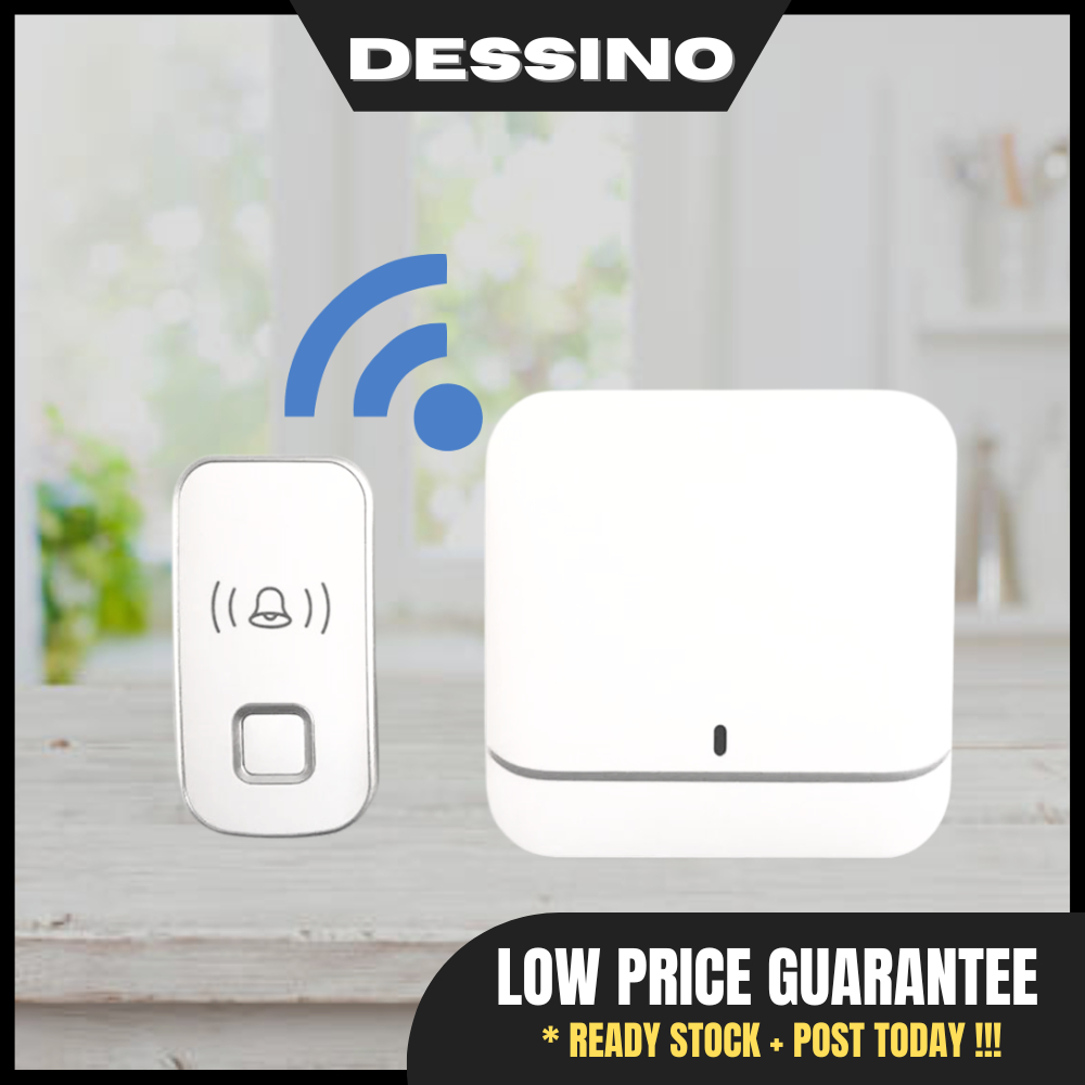 DESSINO Waterproof Wireless Doorbell 300M Radius Security Alarm Smart Door Bell LED Light Receiving Prompt Doorbell