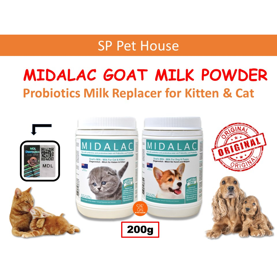 [ORIGINAL] Midalac Goat's Milk Powder For Cat & Kitten , Dog & Puppy 200g - Susu Tepung Kambing Kucing & Anjing