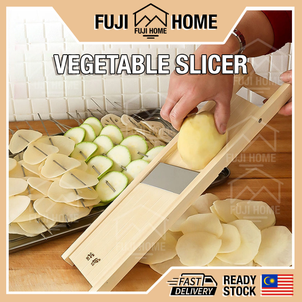 READY STOCKWooden Vegetable Mandoline Slicer Vegetable Grater Cutter With Stainless Steel Blade Peeler Cutter Potato