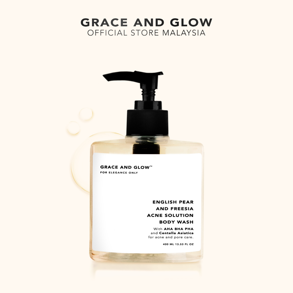 Grace and Glow English Pear & Freesia Body Wash Perfume Shower Gel - Sabun Mandian Back Acne Jerawat Badan + AHA BHA PHA