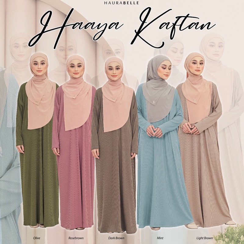 NEW DESIGN [HAURABELLE] HAAYA KAFTAN IRONLESS MATERIAL STRIP KNIT KOLEKSI RAYA 2023 CASUAL OUTFIT LOOSE TRENDY