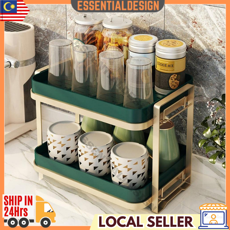 Mug Holder Rak Dapur Cup Holder Cup Storage Rack Double-Layer Tea Tray Kitchen Storage Organizer Coffee Glass Drainer