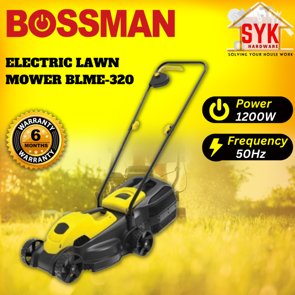 SYK Bossman BLME-320 Electric Lawn Mower Hand Push Machine Mesin Rumput Tolak Potong Rumput Electrik
