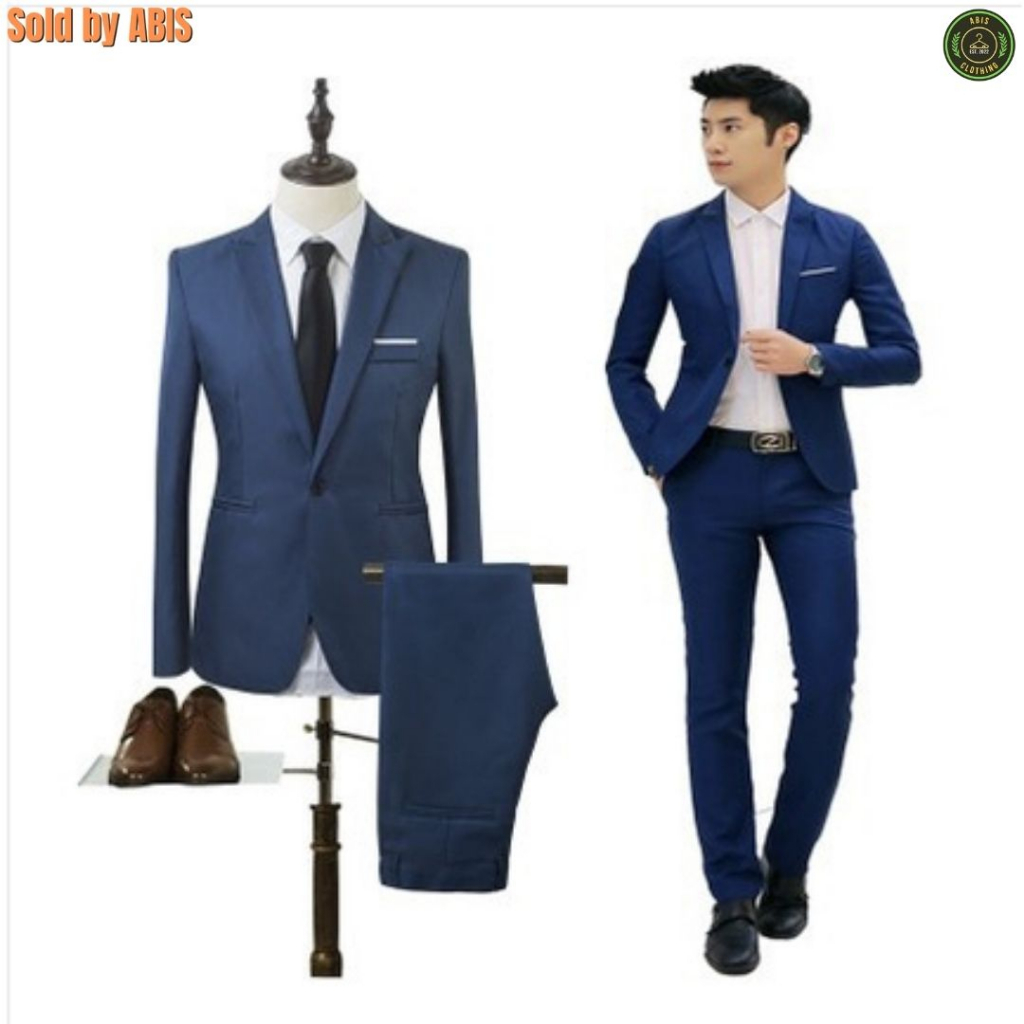 Men's Suit Wedding Groom Blazer with Pant Slim Fit 2 Piece-Suit Set to look Elegant Suit Lelaki Wedding Pengantin dengan