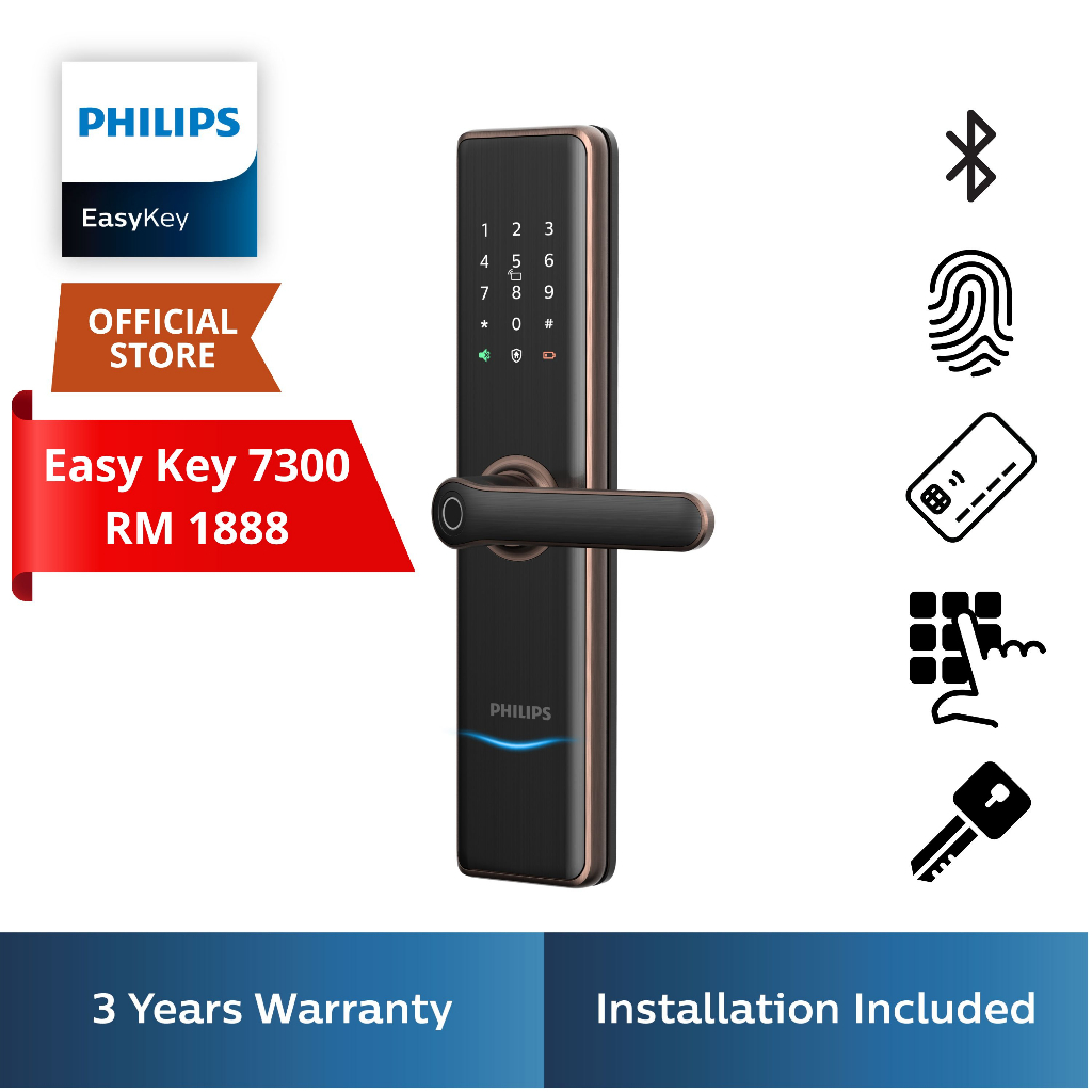 Philips Digital Lock Easy Key 7300 New with Bluetooth, Includes Installation*