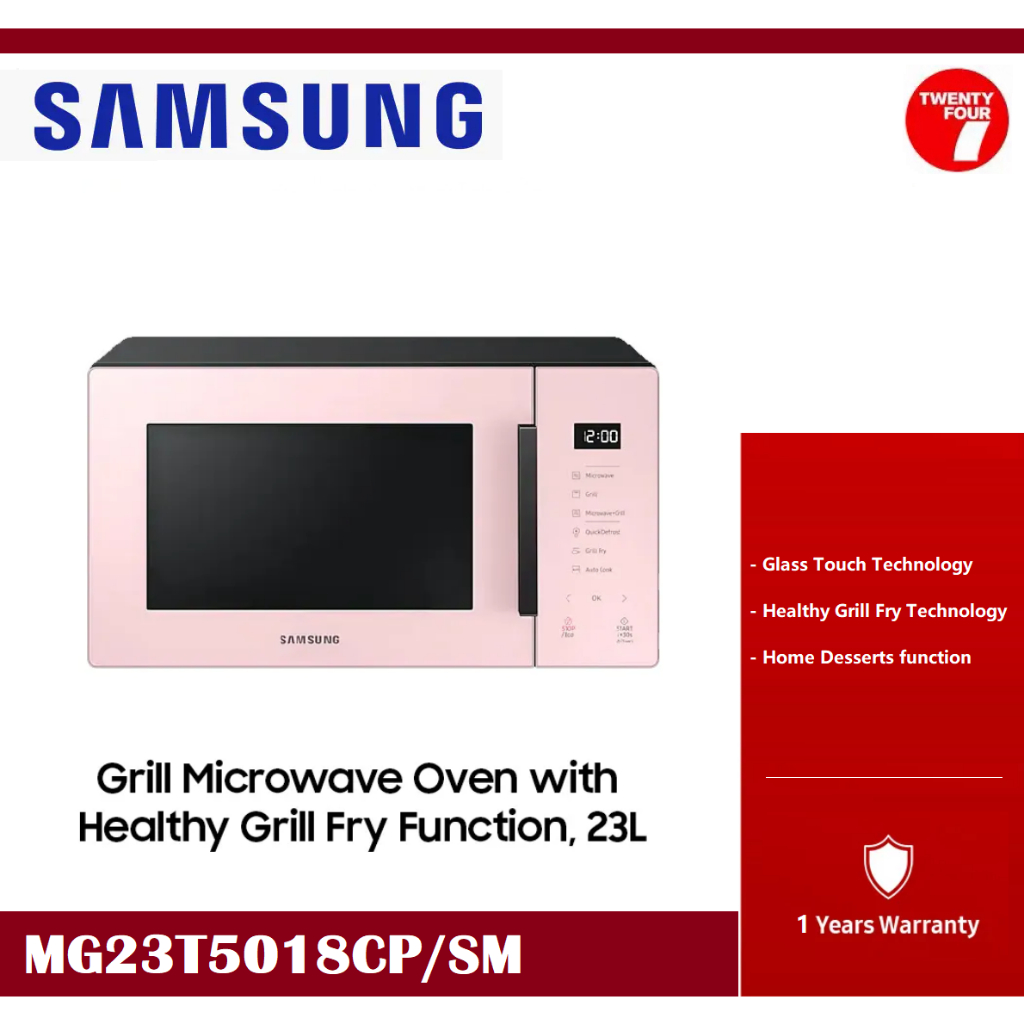 SAMSUNG 23L MG23T5018CP Grill Microwave Oven with Healthy Grill Fry Function (PINK) MG23T5018CP/SM