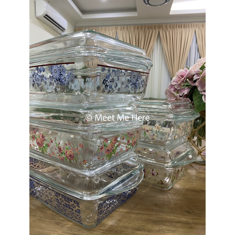 3L Borosilicate Glass Casserole Food Container Mangkuk Hidangan Raya / Mangkuk Rendang Ketupat / Mangkuk Bertutup Besar