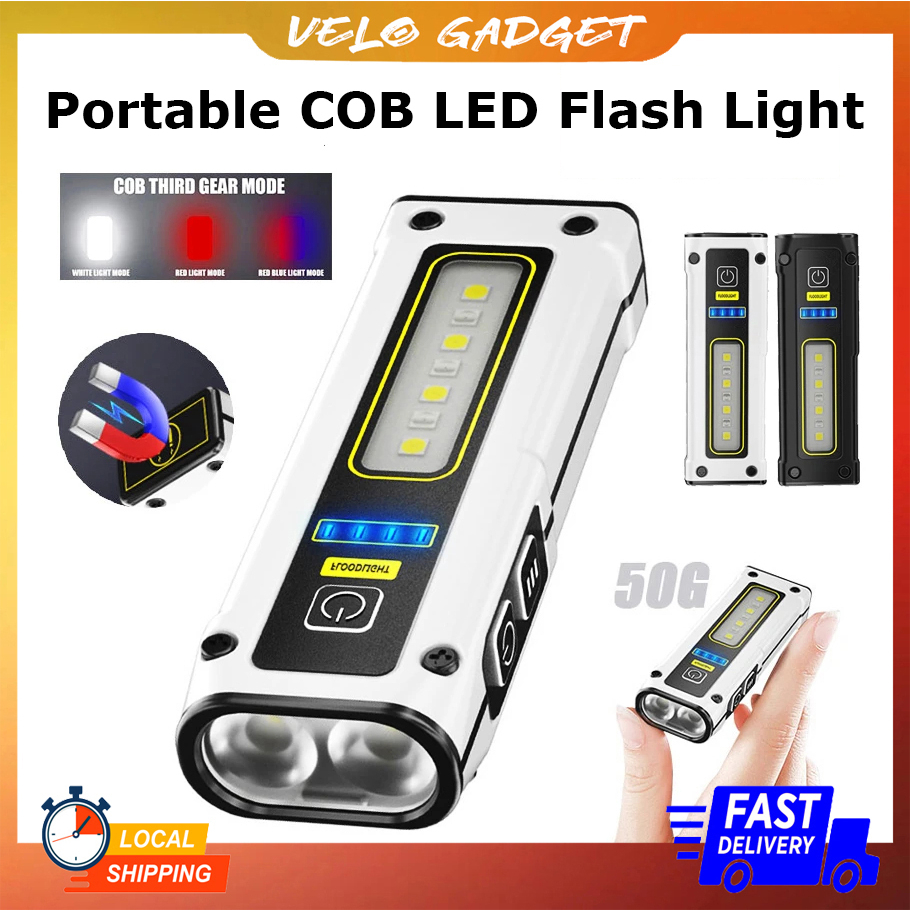 [Malaysia Stock] Portable COB LED Flash Light Flood Light Emergency Light Work Light Rechargeable With 7 Mode Type-C