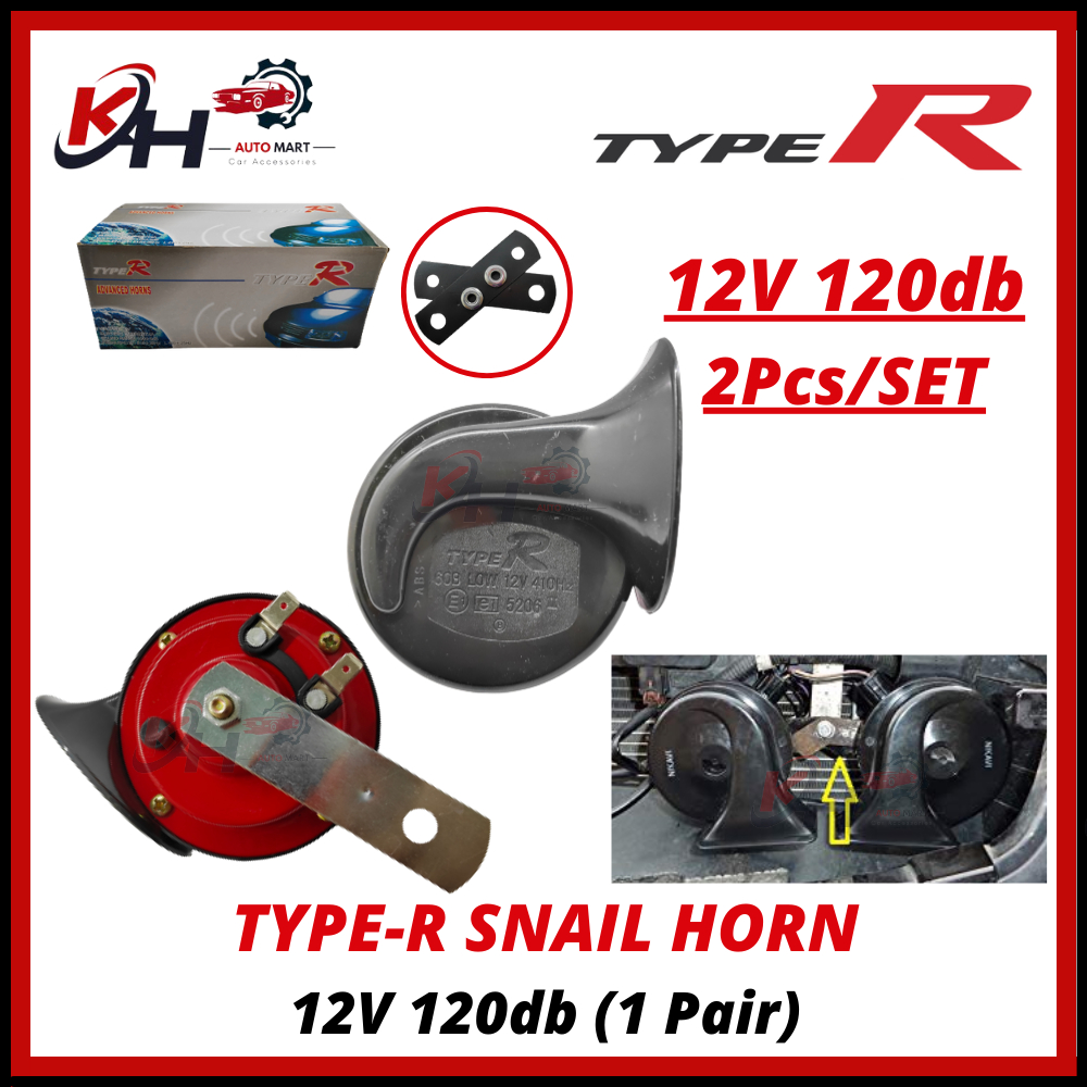 TYPE - R HORN (2 PCS) Car Motorcycle Super Loud Shell BM Snail  Horn Twin Tone 12V Relay Siren Universal Modified Kereta