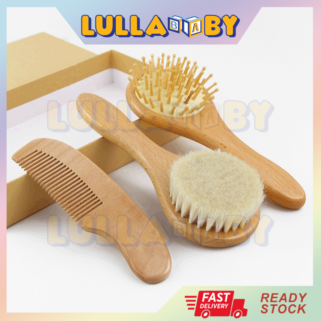 READY STOCKGoat Wool Wooden Baby Hairbrush Soft Goat Bristles Comb Wooden Comb Baby Brush Baby Comb Set Baby Hair Comb