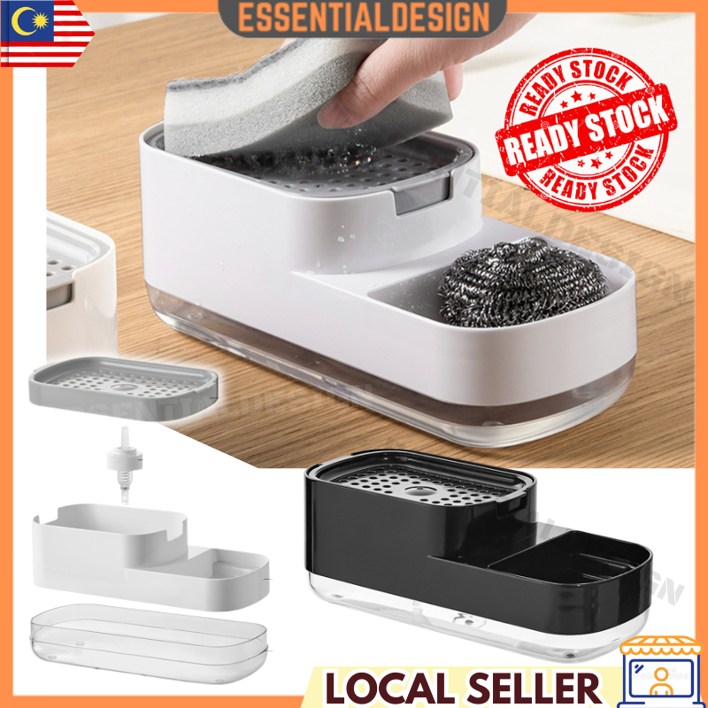 24 SHIP 2 in 1 Dish Soap Dispenser Kitchen Sink Press Type Manual Pump Detergent Storage Box Sponge Holder Bekas Sabun