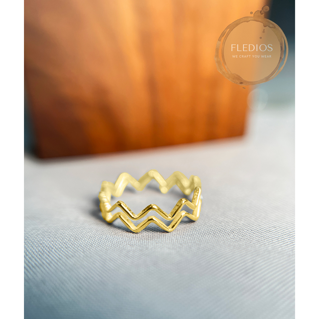 FLEDIOS Cincin ZigZag Double Emas 916 Bentuk Zig Zag / FLEDIOS 916 Gold Double Zig Zag Ring/916 Zig Zag Ring