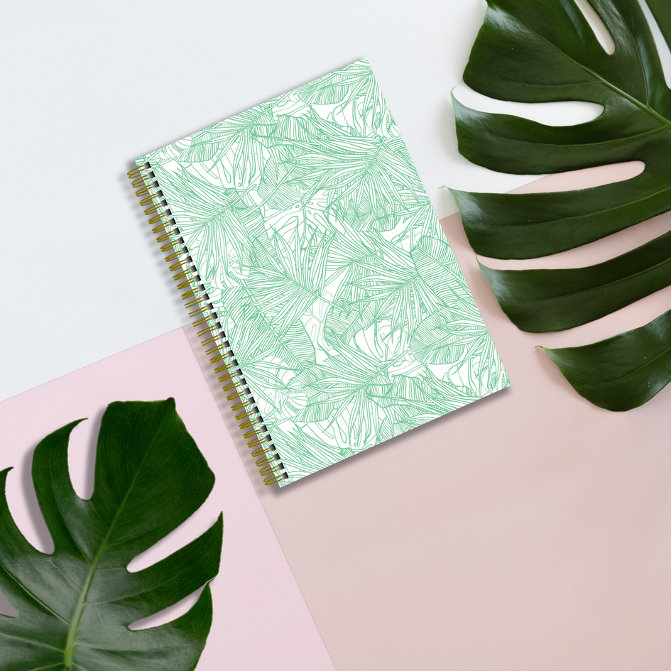 A4 Softcover Notebook Blank / Line 140pages 80 gsm Green Leaf