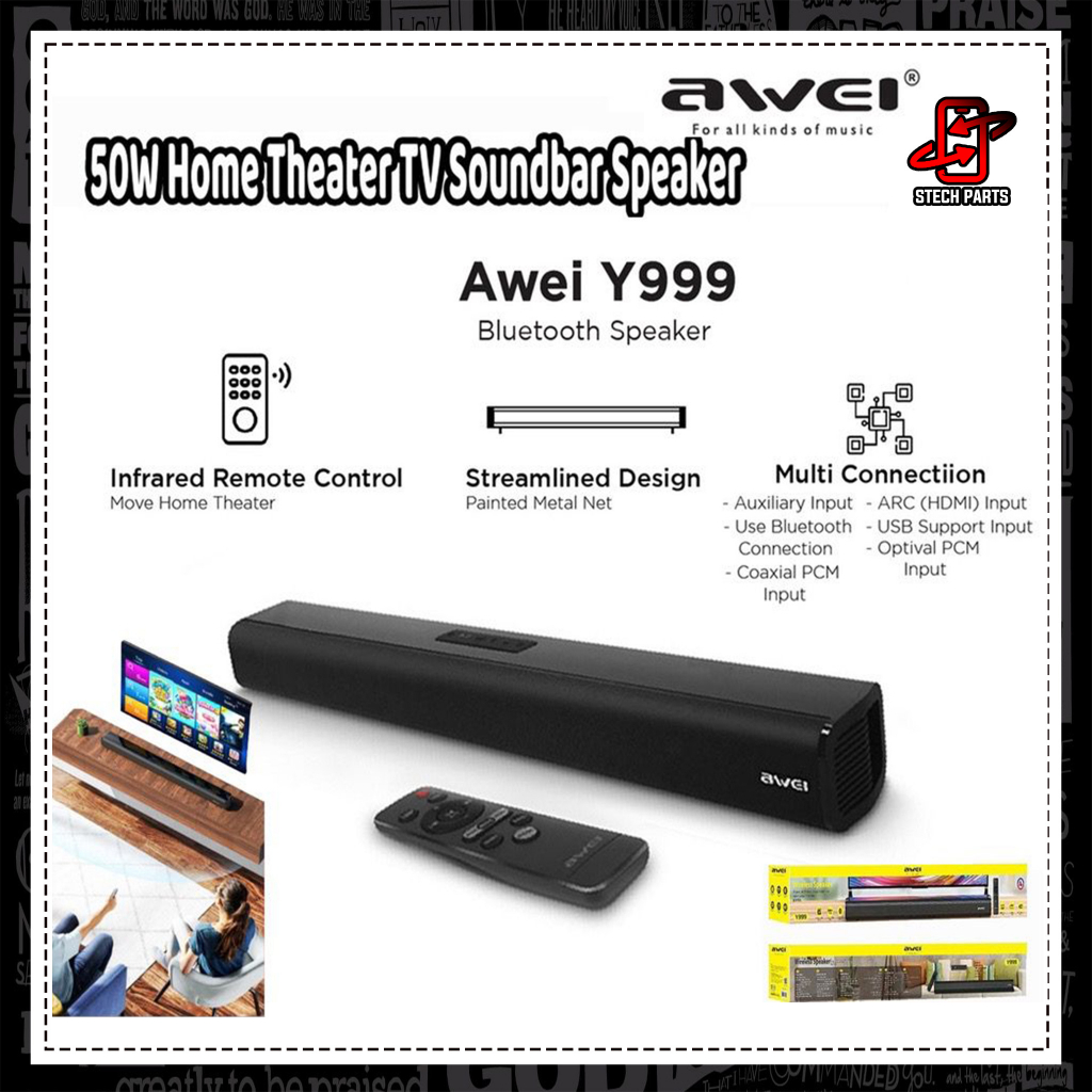 Awei Y999 50W Home Theater Wireless Bluetooth V5.0 Speaker TV Sound Bar/Infrared Remote/Streamlined Design/6D Surround