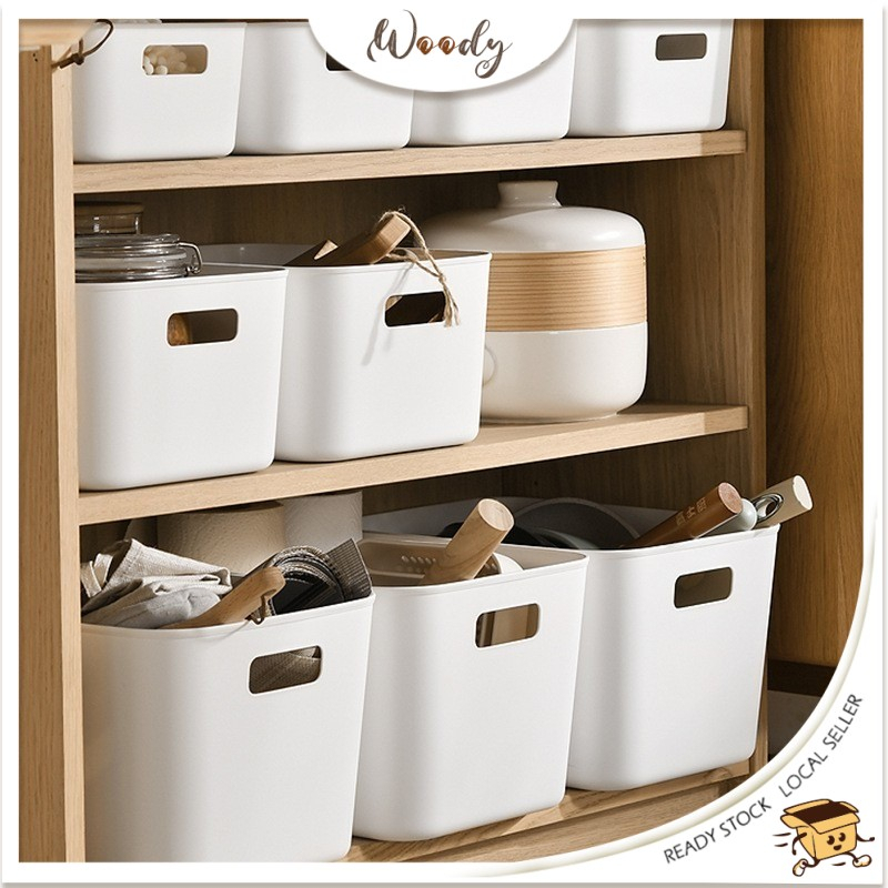 【Woody】 Desktop Desk Muji Storage Box Plastic Document Sundries Holder Cosmetic Cabinet Storage Organizer With Lid