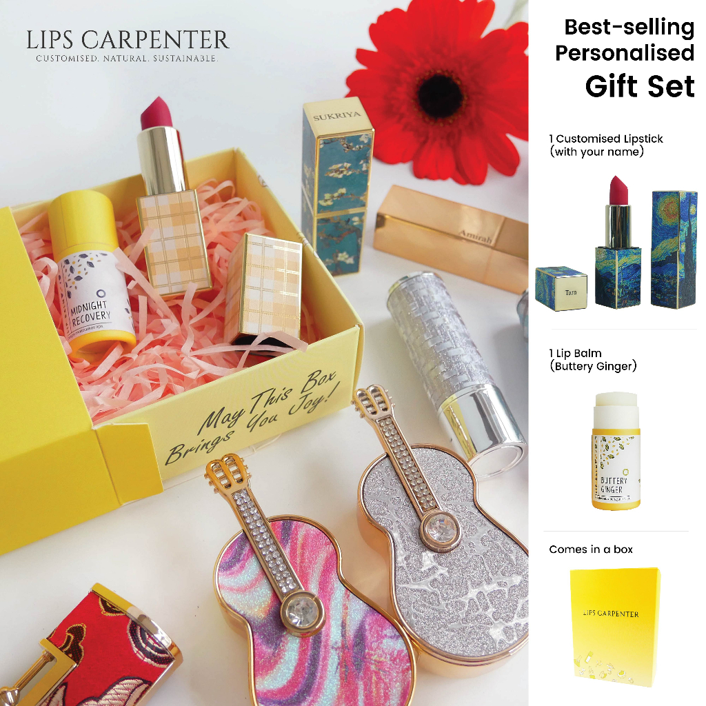 Lips Carpenter [Best-selling Personalised Gift Set] Custom Lipstick & Lip Balm - Beauty Gift Set, Mother's Day Gift