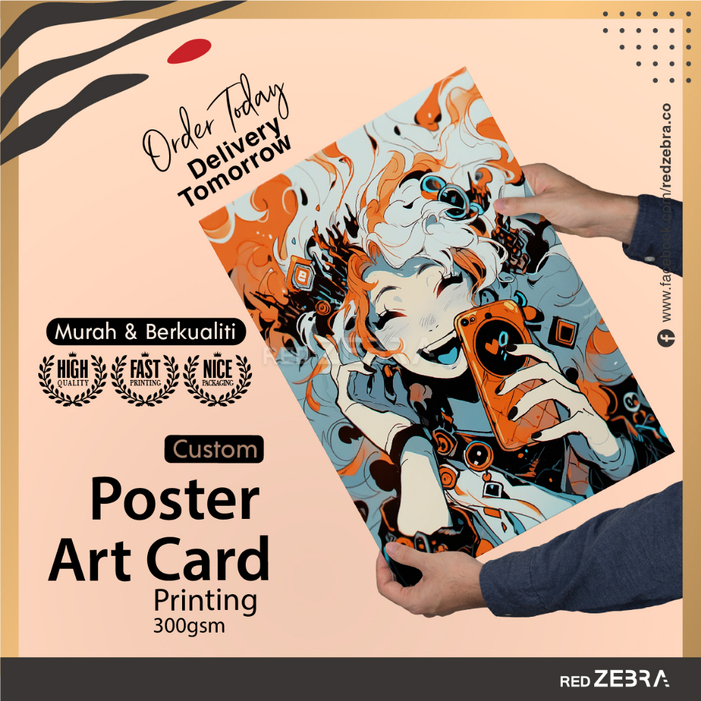 【 Red Zebra 】A3+ A3 A4 A5 Poster Printing ART CARD 300gsm | Urgent Siap | Print custom poster | Digital Print