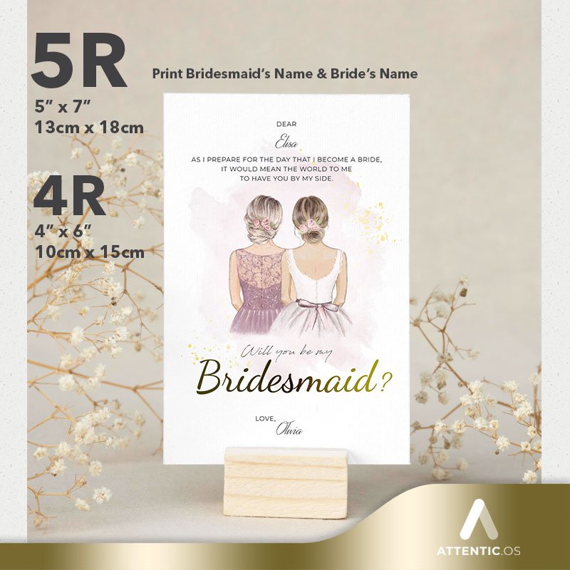 5R 4R Bridesmaid Card Groomsman Card Custom Print Name with an Envelope