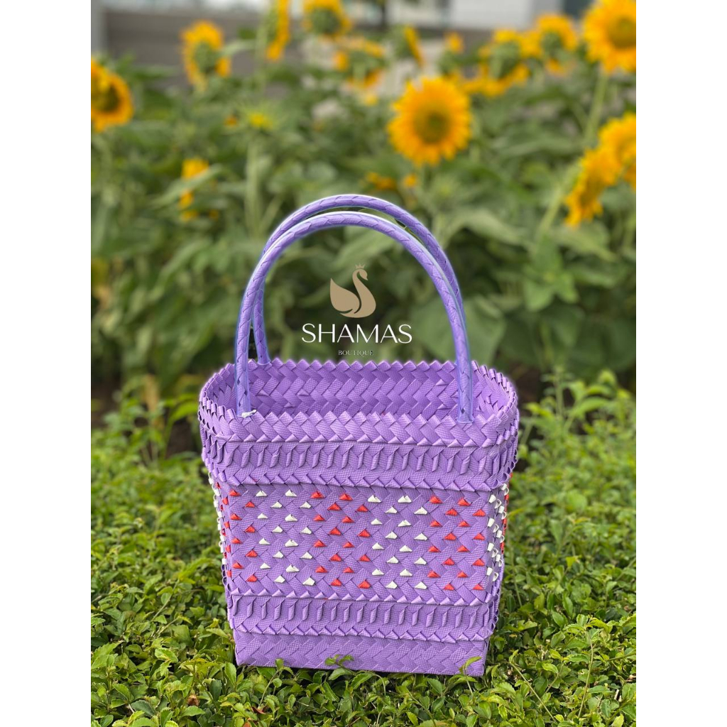 Bakul Anyaman Hamper & Gift - Handcrafted & Handwoven Traditional Tote Penan Bag Sarawak PVC Canvas Purple Violet