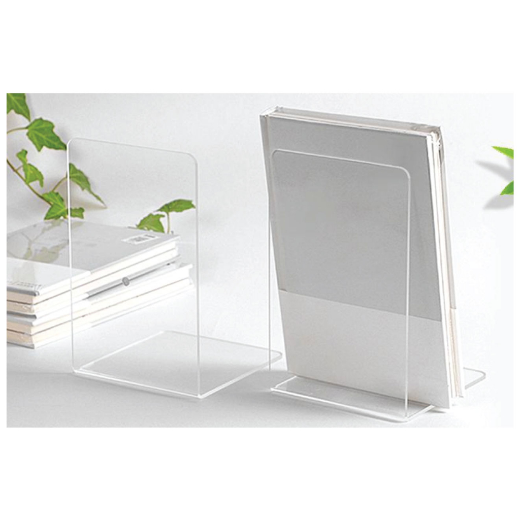 (2 pcs per set) Transparent bookends Acrylic L-shaped bookstand for Bookshelf Desktop Decorative Storage Rack